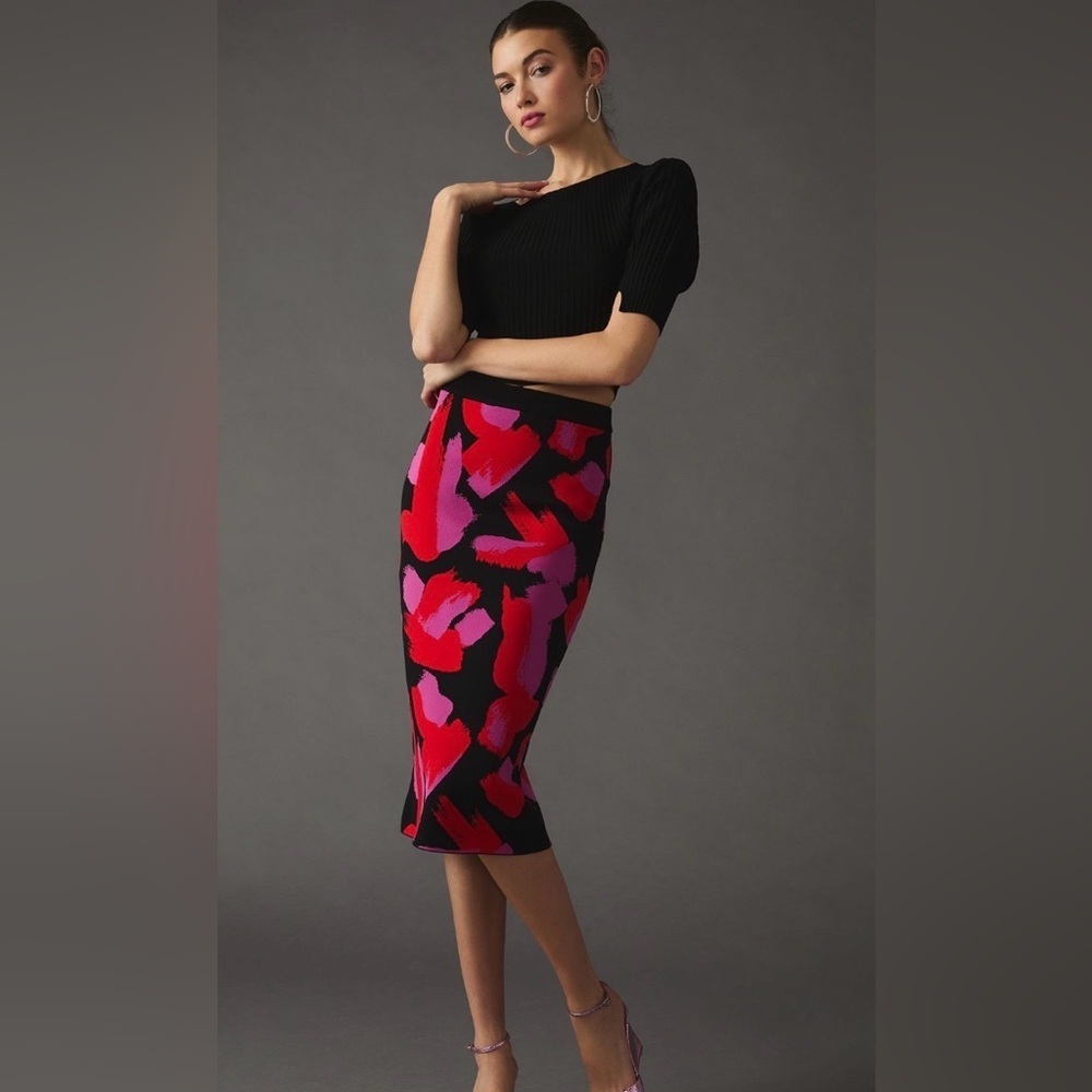 Essentiel Antwerp Abstract Print Knit Midi Skirt | Size Medium | Anthropologie